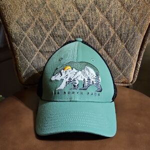 The North Face Mudder Trucker Cap Hat Mesh Back Green Bear Mountain Embroidered